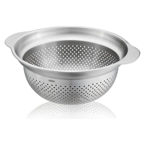 GEFU Seiher PREMIO - 23 cm Edelstahl 18/10, besonders feine Lochung und spülmaschinenfest für müheloses Abseihen