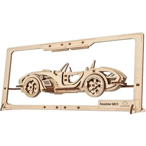 UGEARS Roadster MK3 2.5D Puzzle - Holzbausatz Auto für Erwachsene - 3D-Puzzle mit beweglichen Teilen, ideal für Auto-Fans und Holzmodell-Liebhaber. Einfacher Aufbau ohne Kleber in 20-30 Minuten, inklusive integriertem Rahmen für stilvolle Präsentation.