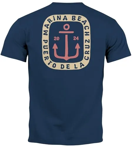 Neverless® Herren T-Shirt Backprint Anker Motiv Maritim Sommer Segeln Fashion Streetstyle Navy M