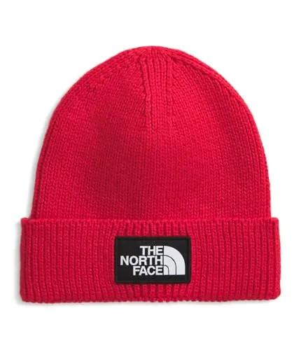 The North Face TNF Reverskappe mit Logo Box | Klassische Passform, Wintermütze aus geripptem Strick für Damen und Herren, gewebtes Logo oder gesticktes Symbol Wappen, TNF Rot, Einheitsgröße