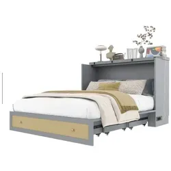 autolock Schrankbett Schrankbett,140 x 200CM,Mobiles Hausbett mit Schubladen und Regal Kinderbtt mit USB und Steckdose,Umbaubares Plattformbett,Ohne Matratze