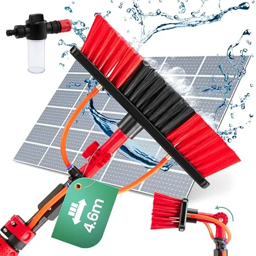 Hortensus Waschbürste mit Teleskopstiel - Für Solaranlage, Glasdächer und Terrassendach – Bürste mit Wasseranschluss (4,6m)