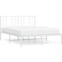 Bettgestell Metall Weiß 150x200 cm mit Kopfteil - Robustes Bettgestell aus pulverbeschichtetem Stahl, ideal für Stabilität und Langlebigkeit. Mit praktischem Stauraum und exzellenter Rückenunterstützung beim Lesen oder Fernsehen.