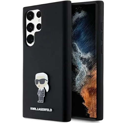 Karl Lagerfeld Silikon Ikonik Metal Pin Hülle für Samsung Galaxy S23 Ultra – Schwarz