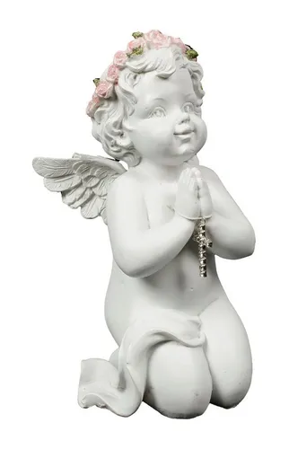 Figuren Shop GmbH Dekofigur Weiße Engel Figur betend mit Kreuz - Cherub Putte Dekofigur