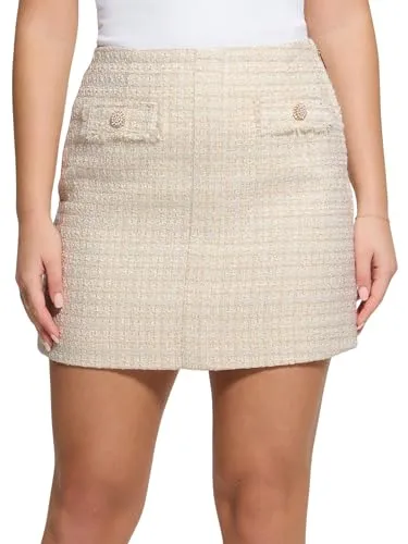 Guess Bleistiftrock Damen Tweed-Rock - Stilvoll und Elegant - Bleistiftrock aus hochwertigem Tweed mit Regular Fit, ideal für Büro und Freizeit. Der offwhite Farbton verleiht jedem Outfit eine elegante Note.