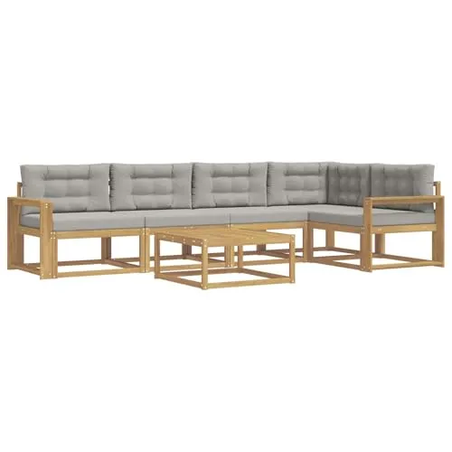 vidaXL Outdoor-Sofagarnitur 6-teilig Weiß und Hellgrau 79 x 79 x 37 cm - Moderne 6-teilige Outdoor-Sofagarnitur aus massivem Akazienholz, ideal für Gartenpartys oder entspannte Nachmittage. Flexibles Design und hoher Komfort dank stützender Rückenlehne und praktischen Armlehnen.
