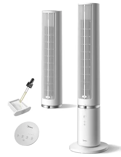 Midea MTF25FRG 40 Zoll leiser Turmventilator für Haus und Schlafzimmer, leistungsstarke Kühlung 9 m/s, Fernbedienung Omni, 90° Oszillation, abnehmbares und waschbares Design, 4 Geschwindigkeitsstufen