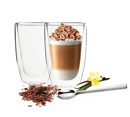 Sendez Thermoglas 2 Doppelwandige Latte Macchiato Gläser 450ml Kaffegläser, Glas