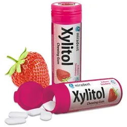 MIRADENT Xylitol Kaugummi Erdbeere 30 g in pink von Hager Pharma