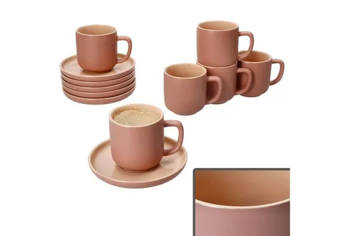 Ritzenhoff & Breker Tasse Ritzenhoff 6er Set Jasper Espressotassen mit Untertassen Puder, Steingut