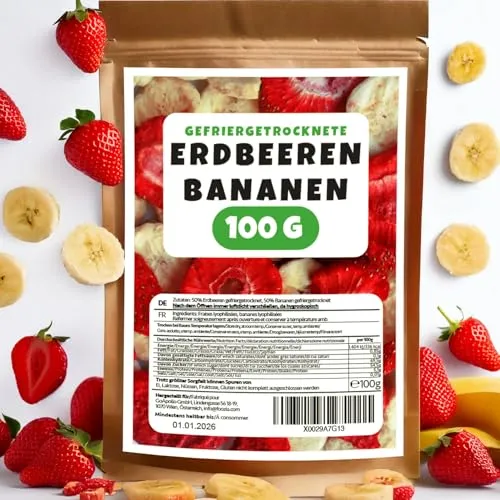 Gefriergetrocknete Früchte Mix 100g, Gefriergetrocknete Erdbeeren Bananen Pur Ohne Zusätze Natürliche Trockenfrüchte Trockenobst von Foozia