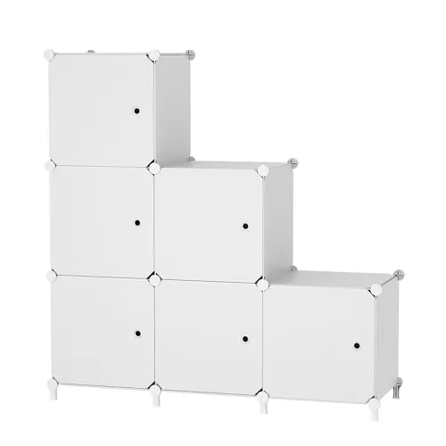ATTDETJL 6 Würfel Aufbewahrungsschrank mit Türen, Würfel Schrank für Schlafzimmer, Kleiderschrank & unter Treppen, platzsparende DIY Multifunktional Regalsystem Regal, 30x30x30cm, weiß ATTSL6002