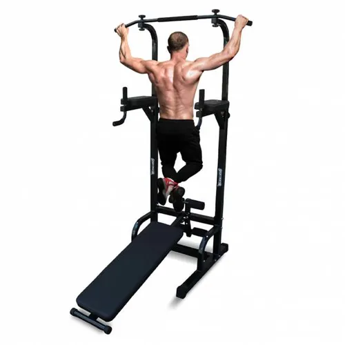 SPORTINATOR Abderos Power Tower mit Schrägbank - Dip-Station für effektives Ganzkörpertraining, höhenverstellbar von 170 bis 225 cm und mit stabiler Konstruktion für bis zu 200 kg Belastung.