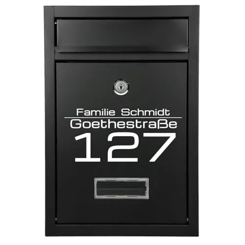 Verda Briefkasten mit Zeitungsfach, Namensschild und großem Briefschlitz, Personaliesiert, 2X Schlüssel, Postkasten, Edehlstahl, Designer Wandbriefkasten, Anthrazit, Wetterfest, Mailbox (SN3664-2)