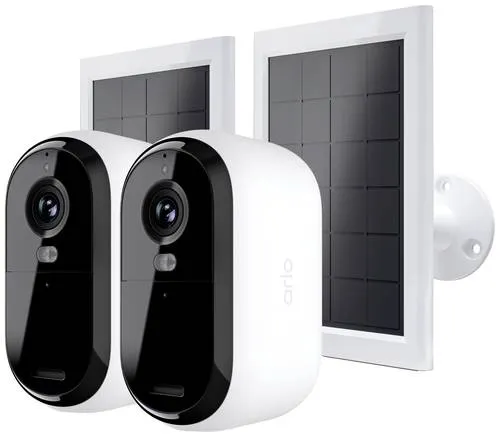 ARLO BUNDLE ESSENTIAL2 2K OUTDOOR CAMERA 2-PACK - IP-Überwachungskamera-Set mit 2 Kameras und 2 Solar-Panels für kabellose 2K-Live-Farbvideos – ideal für den Rundumschutz Ihres Zuhauses.