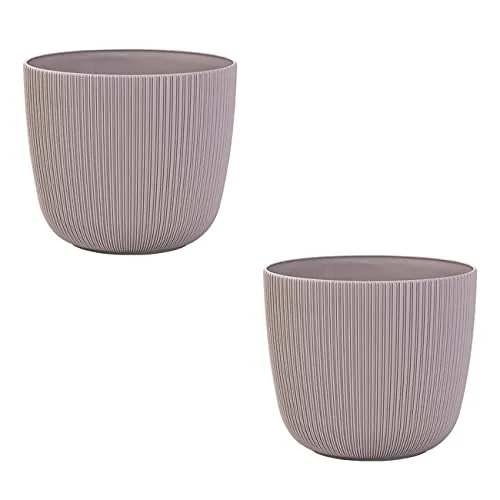 Engelland - 2 x Blumentopf mit Drainagesystem, Flieder/Violett, Rillenoptik, Pflanz-Topf, Kübel, modern, widerstandsfähig, rund, wetterfest, Kunststoff, Ø 21 cm, 5 Liter