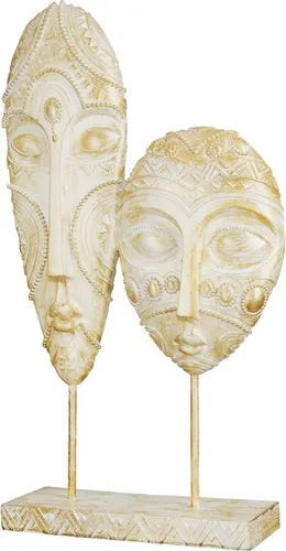 GILDE Deko Skulptur Kopf - Edle Masken in Weiß und Gold - Sammlerfigur mit 2 eleganten Masken, Höhe 38 cm. Die edle Farbkomposition in Weiß und Gold bringt Stil in jede Einrichtung und ist das perfekte Geschenk für jeden Anlass.