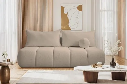 Kaiser Möbel Sofa mit Schlaffunktion und Bettkasten - 3-Sitzer in Beige - Sofa & Couch mit Schlaffunktion und praktischem Bettkasten, ideal für Gäste und platzsparend. Weicher Boucle-Stoff und skandinavisches Design bringen Stil in Ihr Wohnzimmer.