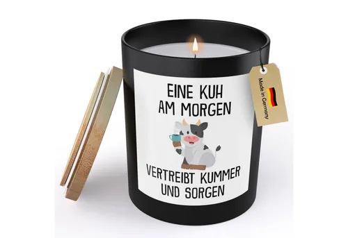 22Feels Duftkerze Deko Kuh Lustig Süß Tier Geschenk Frauen Männer Couch Humor, MADE IN GERMANY, Europäisches Sojawachs, Handgegossen