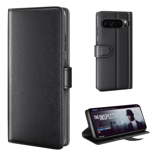 phase9 Echtleder Handyhülle für Google Pixel 10 Pro XL Lederhülle Klapphülle Fliphülle Leder Case Cover Hülle Schutzhülle Kartenfächer Standfunktion Schwarz