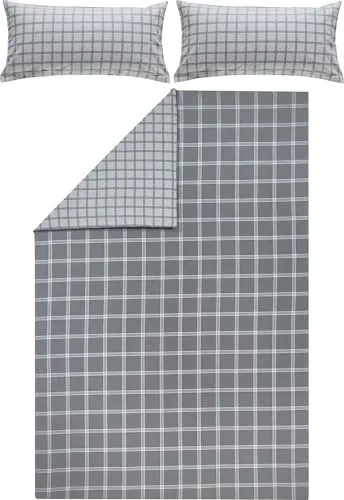Erwin Müller Flanell Wende-Bettwäsche Karo grau 40x80 cm / 200x200 cm - Hochwertige Erwin Müller Flanell Wendebettwäsche in modernem Karo-Design. Flauschig weich und perfekt für kalte Nächte. Praktischer Reißverschluss für einfaches Beziehen. 100 % Baumwolle für höchsten Schlafkomfort.