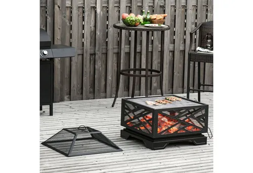 Feuerschale mit Funkenschutz und Grillrost - Outdoor Feuerkorb - Grills und Feuerschalen für unvergessliche Abende im Freien. Diese vielseitige Feuerschale von Outsunny bietet nicht nur Sicherheit mit einem Funkenschutz, sondern auch die Möglichkeit, sie als Grill zu nutzen!