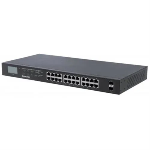 Intellinet 24-Port Gigabit Ethernet PoE+ Switch mit 2 SFP-Ports LCD-Anzeige