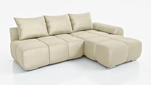 DMSM Design Wohnlandschaft Ingrid Beige 270 cm Rechts Ecksofa mit Schlaffunktion