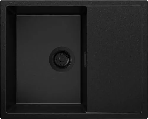 PRIMAGRAN Spülbecken Alles Schwarz 62x50cm - 1 Becken Granitspüle mit XL-Becken, ideal für große Geschirrmenge und kratzfest. Perfekt für Unterschränke ab 45 cm, modernes Design und einfache Montage.