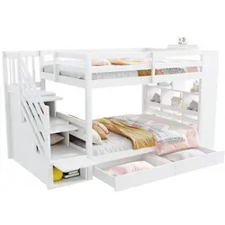Stilvora Etagenbett Weiß, 90x200 cm mit 2 Schubladen - Platzsparendes Etagenbett für Kinderzimmer, ideal für kleine Räume. Mit stabiler Konstruktion aus Holzwerkstoff und integriertem Lattenrost für sicheren Schlaf. Inklusive praktischen Schubladen für Ordnung.