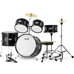 VEVOR Schlagzeugset für Kinder, 5-teilig, Anfänger-Schlagzeugset mit Bass-Toms, Snare, Standtrommel, verstellbarem Thron-Becken, Hi-Hat-Pedal und zwei Paar Drumsticks, für Kinder, schwarz