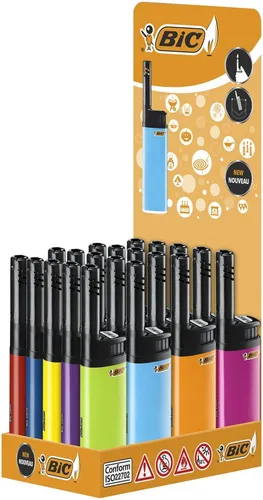 BIC EZ Reach Stabfeuerzeug J38, 20 Stück - Nassrasierer - Praktisches Stabfeuerzeug mit 3,5 cm langem Stab für sicheres Anzünden an schwer zugänglichen Stellen, ideal für Kerzen, Grills und mehr.