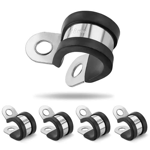 Poppstar 5x Schlauchschellen P-Klammer Edelstahl, Spannbereich 18mm, Bandbreite 20mm, gummiert