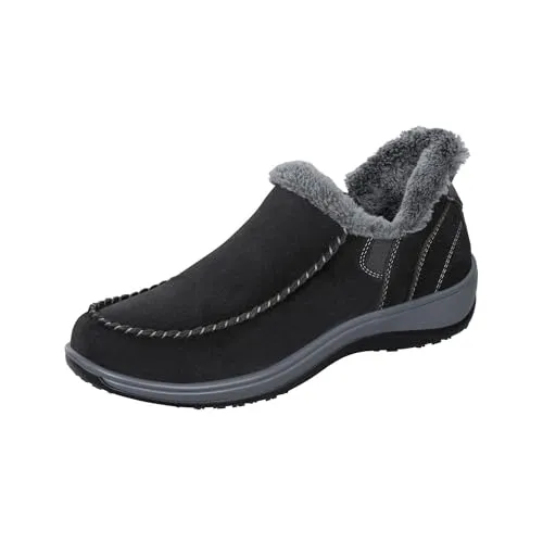 OrthoFeet Lorin Black Handsfree Slip-In Damenslipper mit Warmfutter 41 - Schwarz - Der OrthoFeet Lorin Slipper vereint Komfort und Funktionalität. Mit warmem Innenfutter und ergonomischer Zwischensohle ist er ideal für gemütliche Stunden. Die herausnehmbare Fußbettung sorgt für angenehmes Tragegefühl und optimale Anpassung.