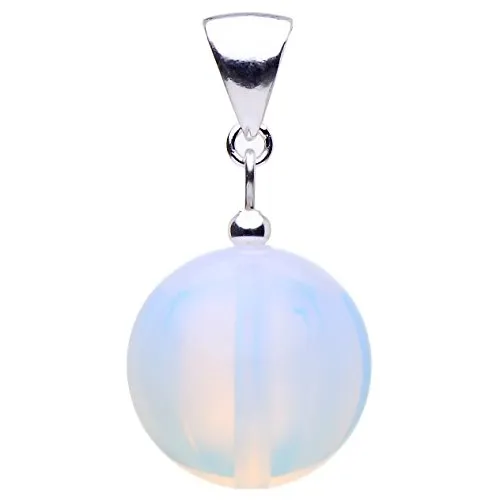 Schmuck-Krone - Edelsteinschmuck Damen Halskette Zarte Anhänger aus 925 Sterling Silber Kugel glatt mit Mondstein aus Opalit, Stein, Mondstein