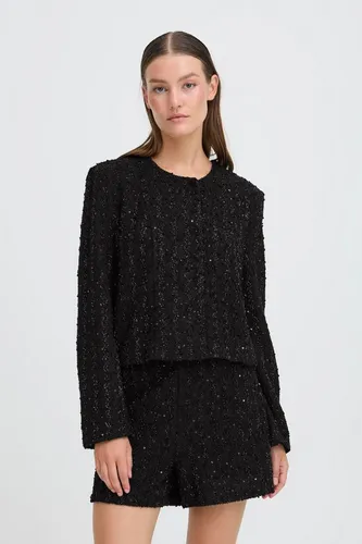 ICHI Blazer 'NINKY' in Schwarz, Größe M - Eleganter Damenblazer von ICHI, Modell 'NINKY', mit Rundhalsausschnitt und dezenten Pailletten. Der bequeme Material-Mix sorgt für Bewegungsfreiheit und macht ihn zum idealen Begleiter für jeden Anlass.