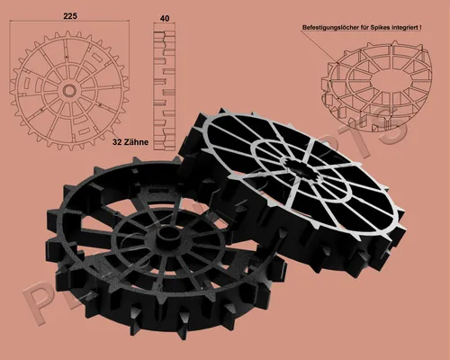 WORX Landroid L Antriebsräder 2er Set Offroad - Ersatzräder für WORX Landroid L Mähroboter, stabil und ideal für Offroad-Einsätze. Inklusive integrierter Spikes-Befestigung für verbesserte Traktion.