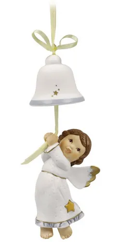 Goebel Hängeornament Helles Glockenläuten - Schutzengel Nina & Marco - Weihnachtlicher Zierschmuck, handbemaltes Ornament aus edlem Biskuit-PRZ, ideal für festliche Dekoration und Sammler. Perfekt zum Aufhängen, symbolisiert Freude und Geborgenheit.