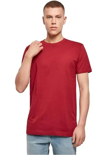 Build Your Brand Herren T-Shirt Round Neck, Männer Basic T-Shirt mit Rundhalsausschnit, Regular Fit, Baumwolle, Burgundy, 3XL