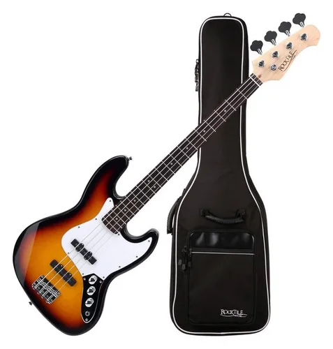 Rocktile E-Bass Fatboy II - Jazz-Style Bassgitarre im Spar-Set - E-Bass im Jazz-Bass Design mit 2 Single Coil Tonabnehmern und großem Klangspektrum. Inkl. Gigbag für einfachen Transport und Schutz.