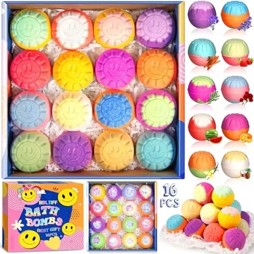 BBLTIFF Badekugeln, Badebomben Geschenkset 16er Pack, Badebomben Frauen, Rein Natürlichen Ätherischen Ölen, für Wellness, Schaumbad, Weihnachten, Valentinstag Geschenke