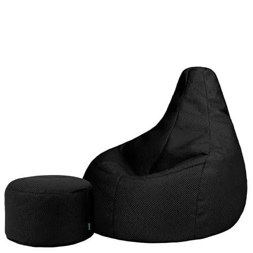 Icon Performance Mesh Gaming Sitzsack XXL mit Hocker – Schwarz, Ergonomisch & Langlebig - Ergonomischer XXL-Sitzsack mit passendem Hocker, ideal für stundenlanges Gaming. Hergestellt aus strapazierfähigem Mesh-Gewebe für optimale Haltbarkeit und Komfort. Inklusive Füllung und ohne Werkzeug montierbar.