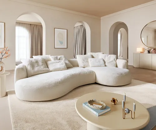 DELIFE Big-Sofa Edina 330x170 cm Plüsch Creme-Weiß in weiß von Delife