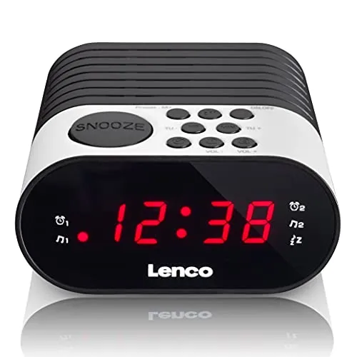 Lenco Uhrenradio mit LED-Display, 2 Weckzeiten, Dual Alarm, Sleeptimer, Schlummerfunktion, in 3 Farben,, Schwarz, Weiß
