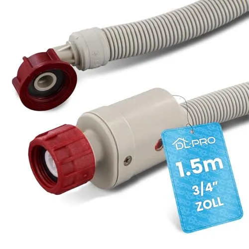 DL-pro Universal Zulaufschlauch 1,5m 3/4 Zoll Aquastop Schlauch gerade/gewinkelt Sicherheitsschlauch für Waschmaschine Spülmaschine Geschirrspüler 90°C 10 Bar