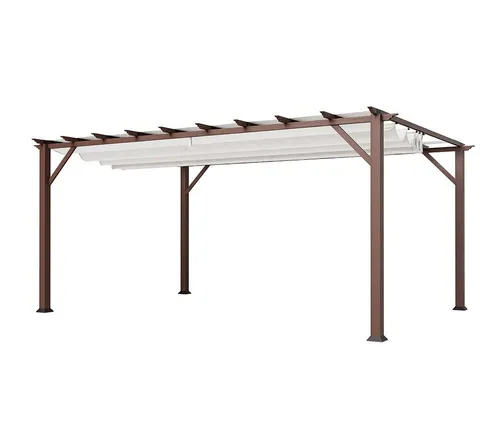 Paragon Outdoor Aluminium Pergola Florenz 1116 - Pavillon in Holzoptik dunkelbraun/weiß, wetterfest und mit verstellbarem Sonnensegel für flexiblen Schatten – ideal für gemütliche Stunden im Garten.