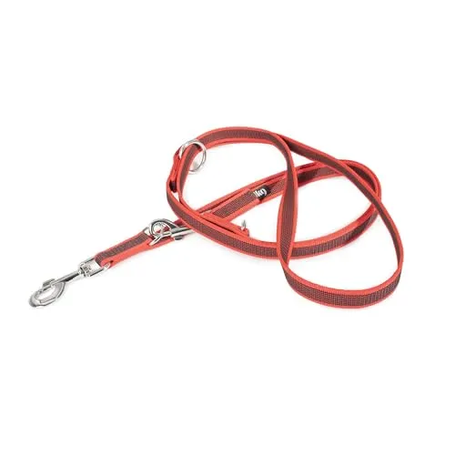 IDC Color & Gray verstellbare Leine mit Doppelkarabiner, 20 mm x 2,2 m, Rot-Grau