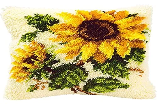 Vervaco Knüpfkissen Set - Sonnenblumen DIY Bastelset für Anfänger - Häkeln – Komplettes Knüpfkissen Set mit allen Materialien und Schritt-für-Schritt-Anleitung. Gestalte dein eigenes, einzigartiges Kissen und genieße kreative Entspannung!