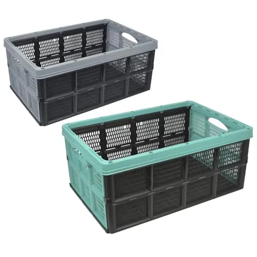 com-four® Klappbox 32l - Faltbare Transportbox mit Griffen - Praktische Aufbewahrungsbox mit 32 Litern Fassungsvermögen, platzsparend faltbar und ideal für Einkauf, Transport oder Picknick!
